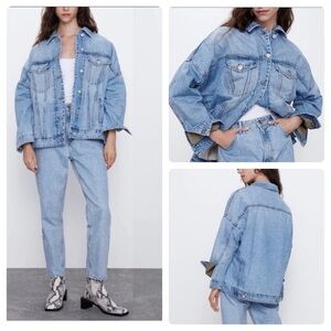 New Zara Oversize Shearling Denim Jacket